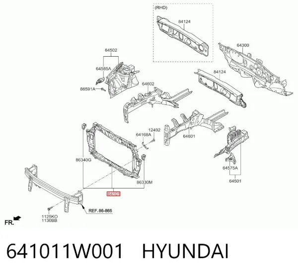 Osłona chłodnicy kompletna (panel mocowania reflektorów) 641011W001 Hyundai/Kia