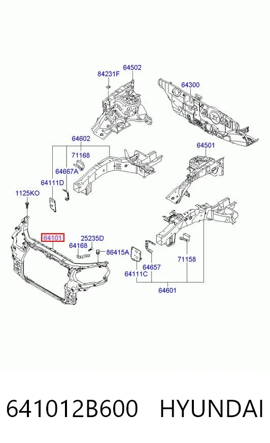 Osłona chłodnicy kompletna (panel mocowania reflektorów) 641012B600 Hyundai/Kia