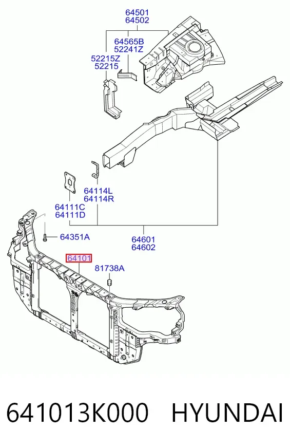 Osłona chłodnicy kompletna (panel mocowania reflektorów) 641013K000 Hyundai/Kia