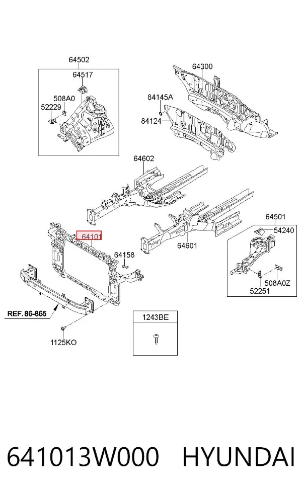 Osłona chłodnicy kompletna (panel mocowania reflektorów) 641013W000 Hyundai/Kia