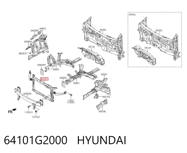 Osłona chłodnicy kompletna (panel mocowania reflektorów) 64101G2000 Hyundai/Kia