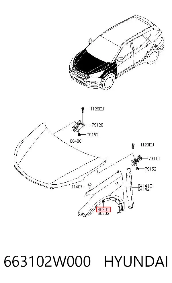 Błotnik przedni lewy 663102W000 Hyundai/Kia