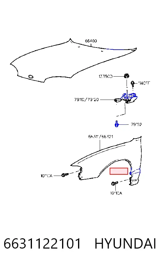 Błotnik przedni lewy 6631122101 Hyundai/Kia