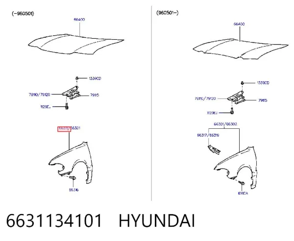 Błotnik przedni lewy Hyundai Sonata III