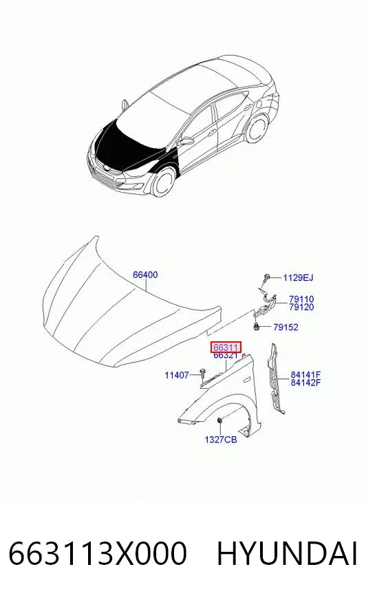 Błotnik przedni lewy 663113X000 Hyundai/Kia