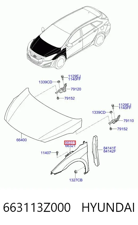 Błotnik przedni lewy 663113Z000 Hyundai/Kia