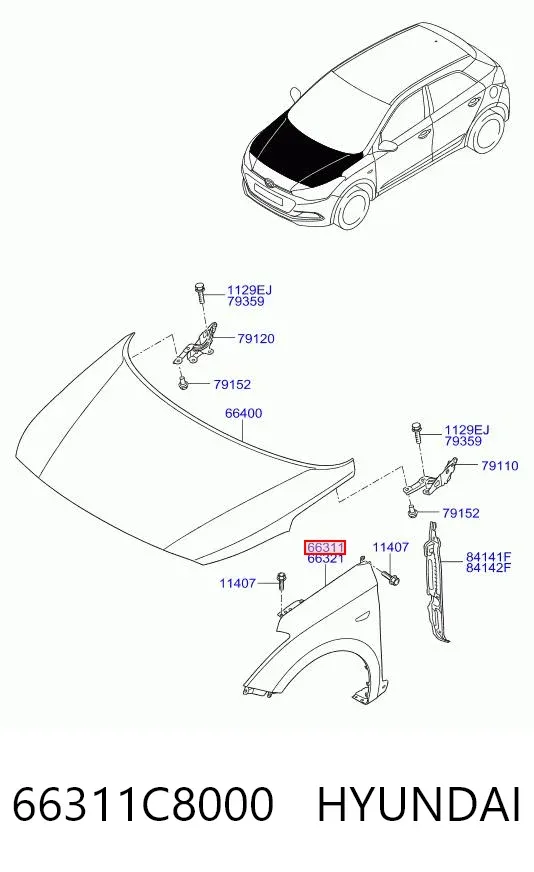 Błotnik przedni lewy 66311C8000 Hyundai/Kia