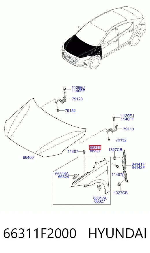 Błotnik przedni lewy 66311F2000 Hyundai/Kia