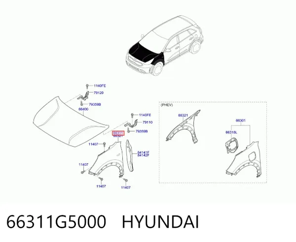 Błotnik przedni lewy 66311G5000 Hyundai/Kia