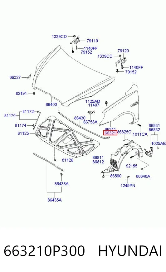 Błotnik przedni prawy 663210P300 Hyundai/Kia