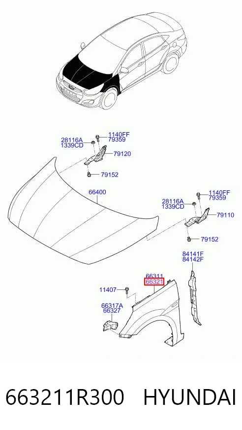 Błotnik przedni prawy 663211R300 Hyundai/Kia
