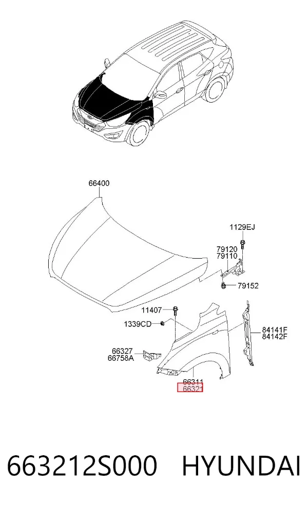 Błotnik przedni prawy 663212S000 Hyundai/Kia