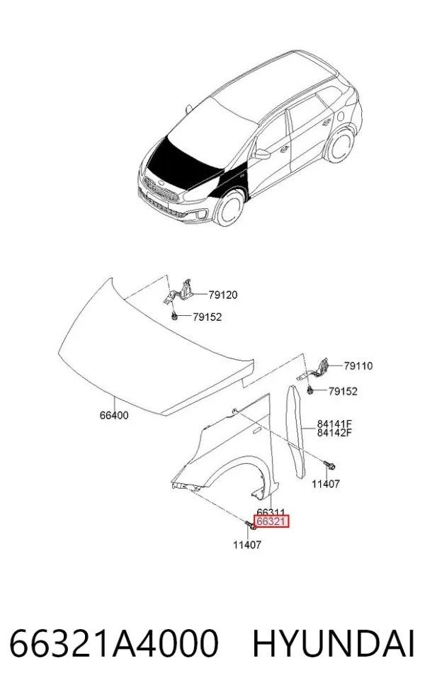 Błotnik przedni prawy 66321A4000 Hyundai/Kia