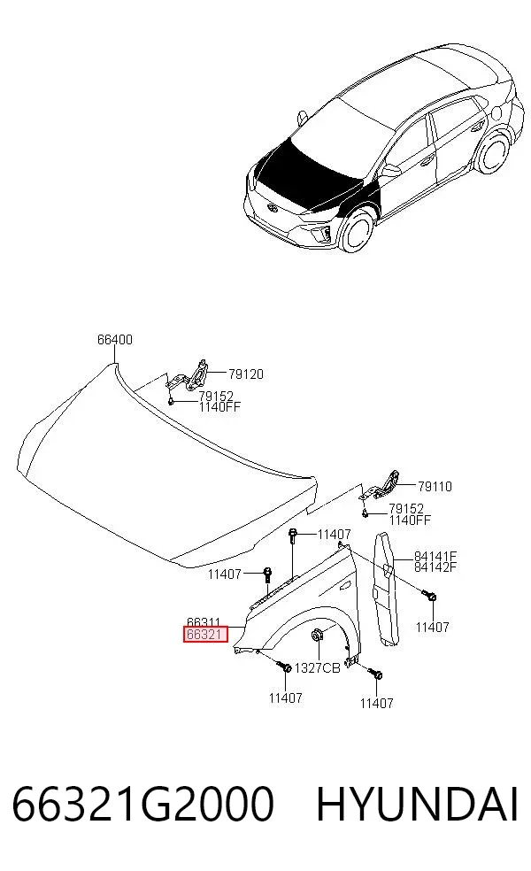 Błotnik przedni prawy 66321G2000 Hyundai/Kia