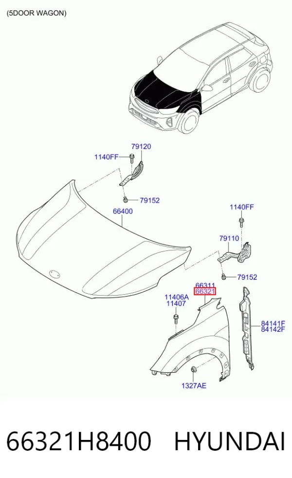 Błotnik przedni prawy 66321H8400 Hyundai/Kia
