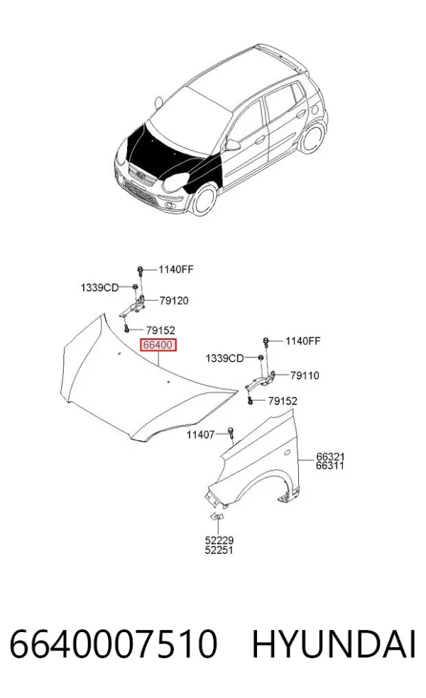 Maska silnika 6640007510 Hyundai/Kia