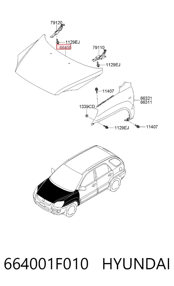 Maska silnika 664001F010 Hyundai/Kia