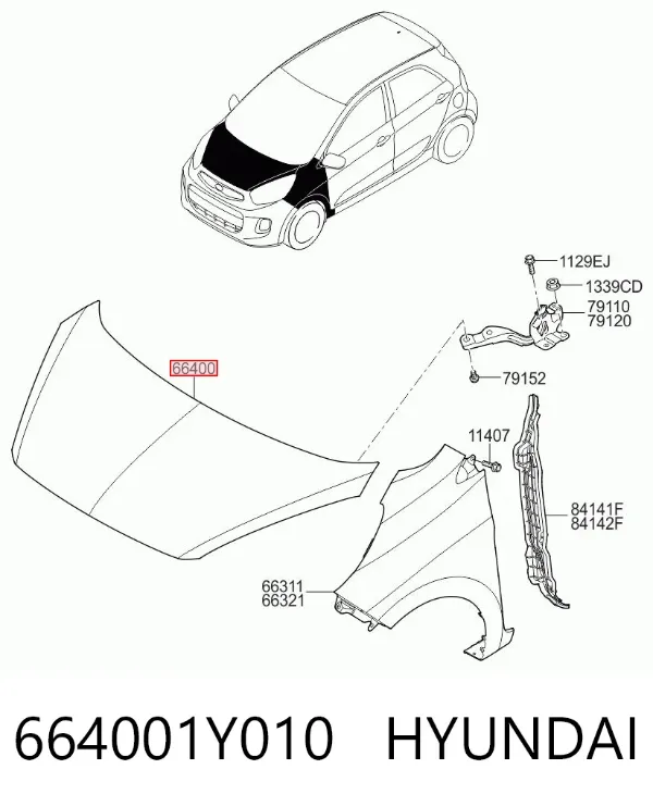 Maska silnika 664001Y010 Hyundai/Kia