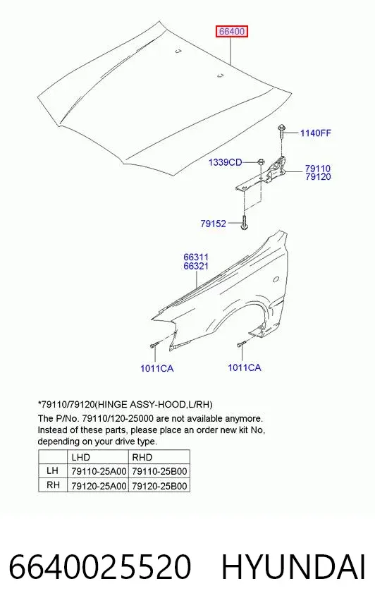 Maska silnika 6640025520 Hyundai/Kia