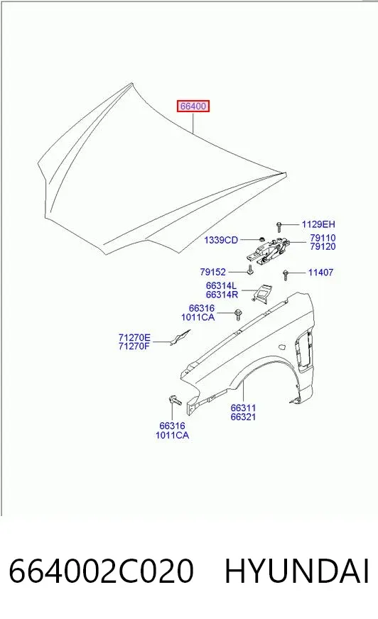 Maska silnika 664002C020 Hyundai/Kia