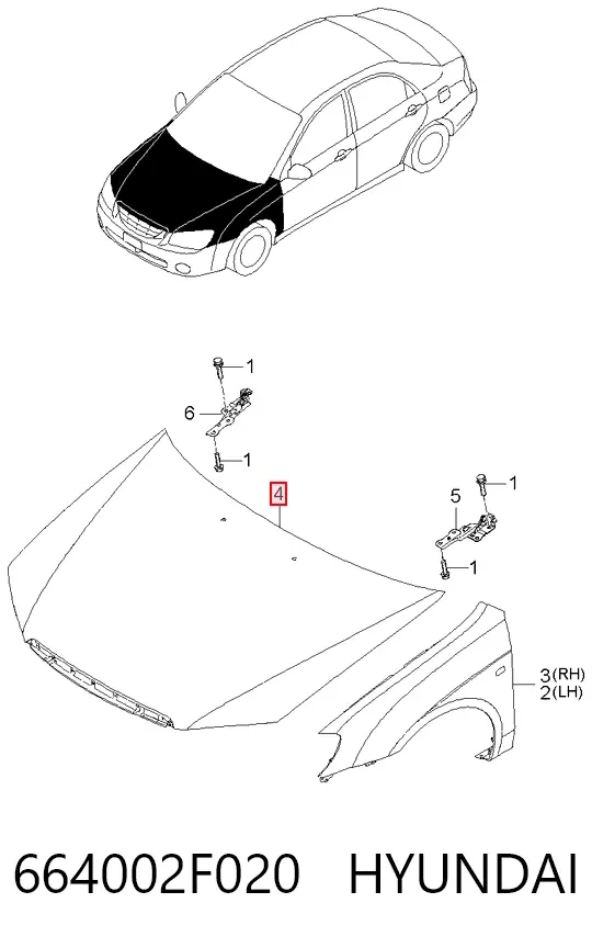 Maska silnika 664002F020 Hyundai/Kia