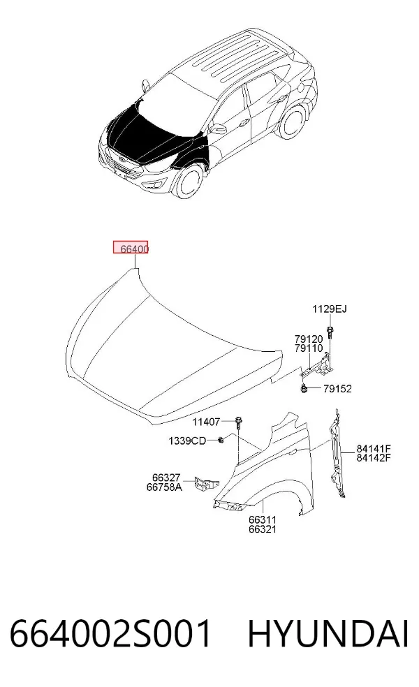 Maska silnika 664002S001 Hyundai/Kia