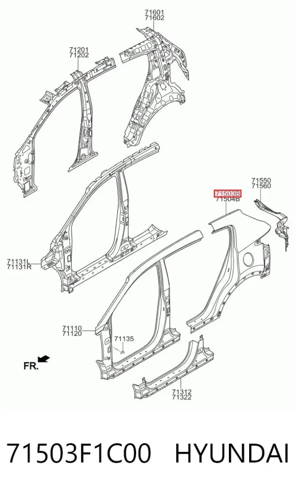 Błotnik tylny lewy 71503F1C00 Hyundai/Kia