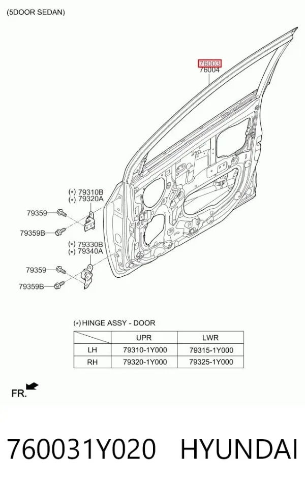 Drzwi przednie lewe 760031Y020 Hyundai/Kia