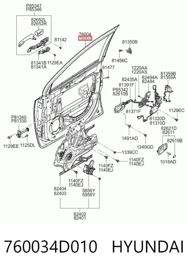 Drzwi przednie lewe 760034D010 Hyundai/Kia