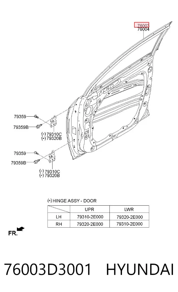 Drzwi przednie lewe 76003D3001 Hyundai/Kia