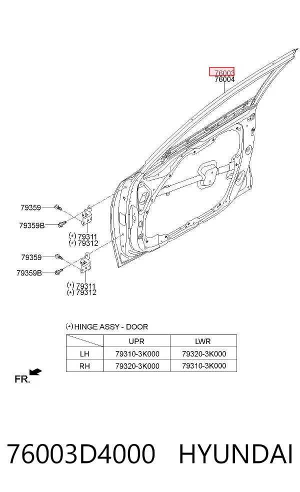 Drzwi przednie lewe 76003D4000 Hyundai/Kia
