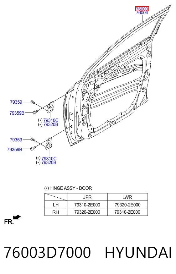 Drzwi przednie lewe 76003D7000 Hyundai/Kia
