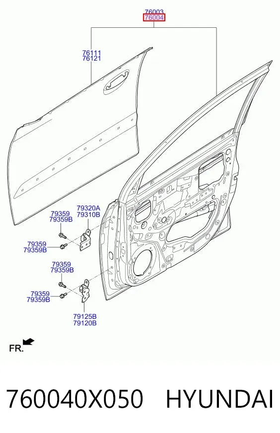 Drzwi przednie prawe 760040X050 Hyundai/Kia