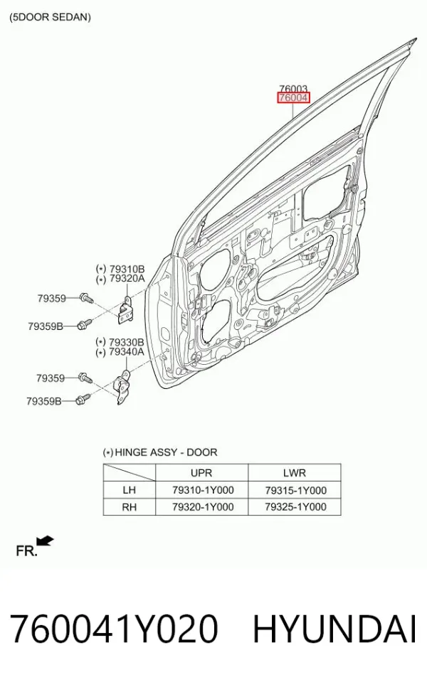 Drzwi przednie prawe 760041Y020 Hyundai/Kia