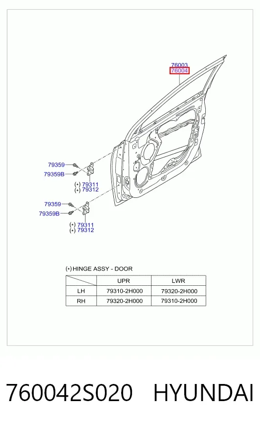 Drzwi przednie prawe 760042S020 Hyundai/Kia