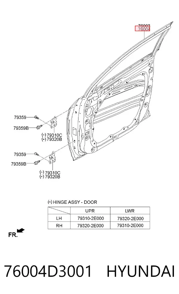 Drzwi przednie prawe 76004D3001 Hyundai/Kia