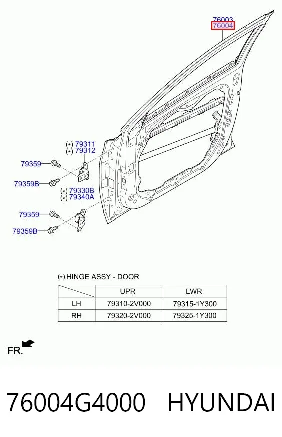 Drzwi przednie prawe 76004G4000 Hyundai/Kia