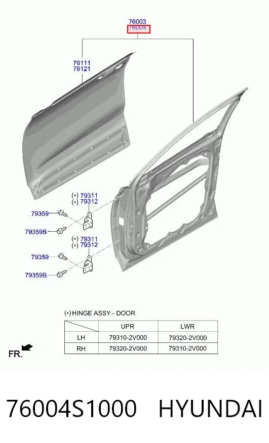 Drzwi przednie prawe 76004S1000 Hyundai/Kia