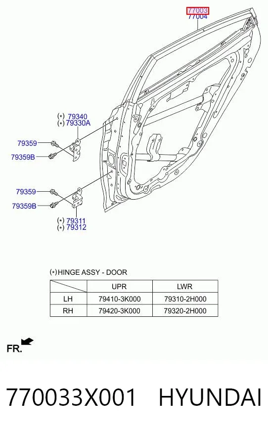 Drzwi tylne lewe 770033X001 Hyundai/Kia