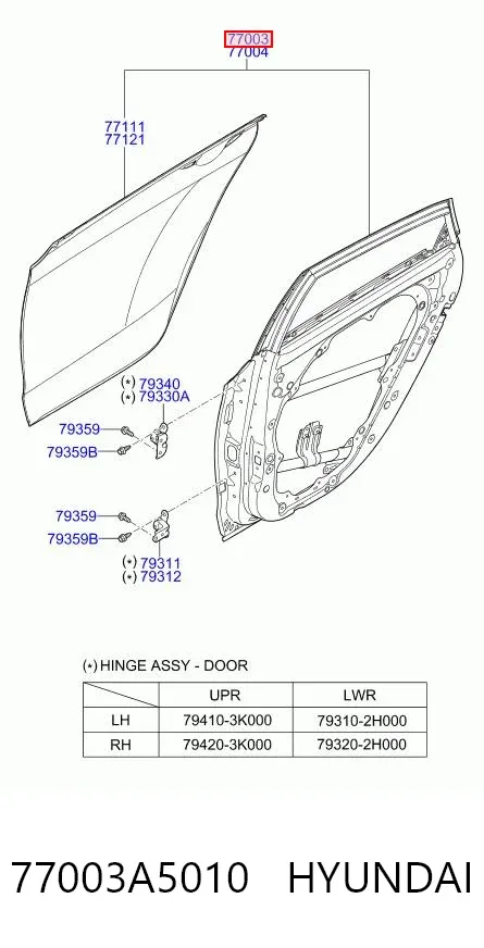 Drzwi tylne lewe 77003A5010 Hyundai/Kia