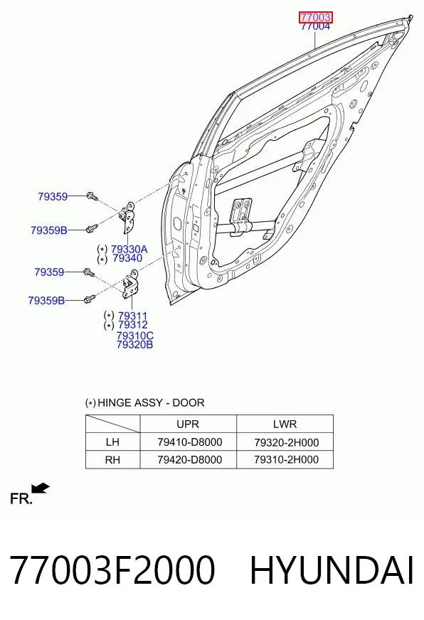 Drzwi tylne lewe 77003F2000 Hyundai/Kia