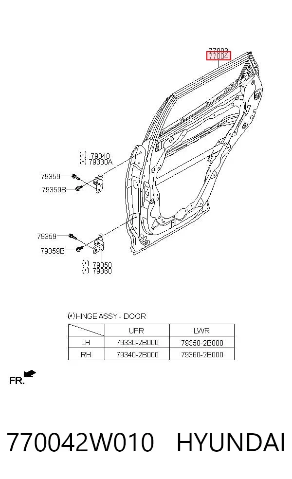 Drzwi tylne prawe 770042W010 Hyundai/Kia