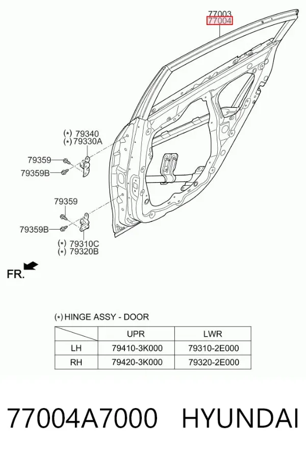 Drzwi tylne prawe 77004A7000 Hyundai/Kia