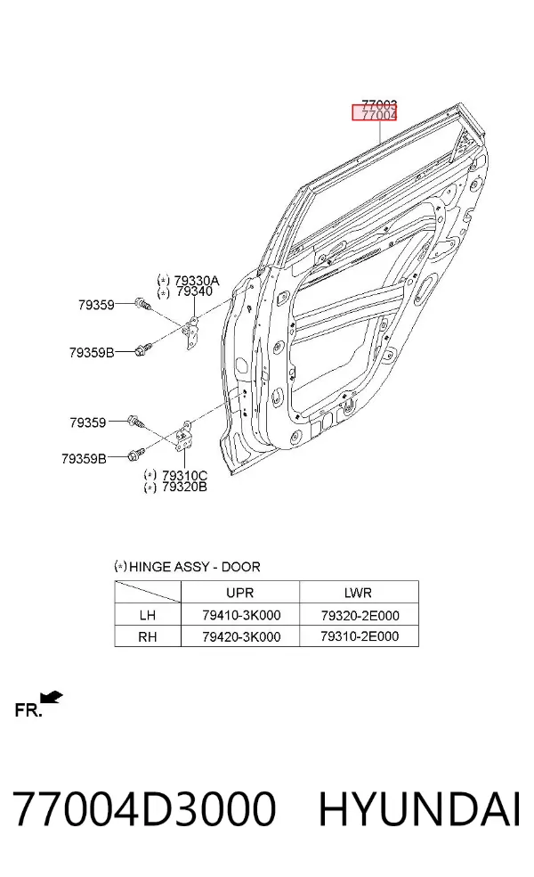 Drzwi tylne prawe 77004D3000 Hyundai/Kia