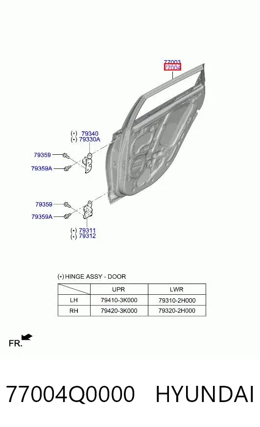 Drzwi tylne prawe 77004Q0000 Hyundai/Kia