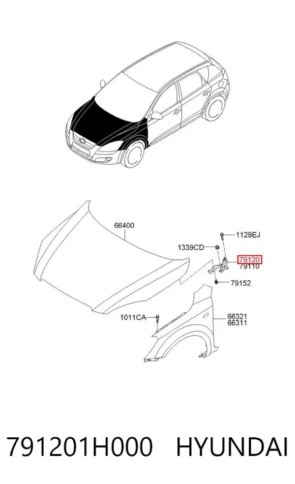 Zawias maski prawy 791201H000 Hyundai/Kia