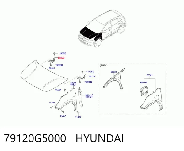 Zawias maski prawy 79120G5000 Hyundai/Kia