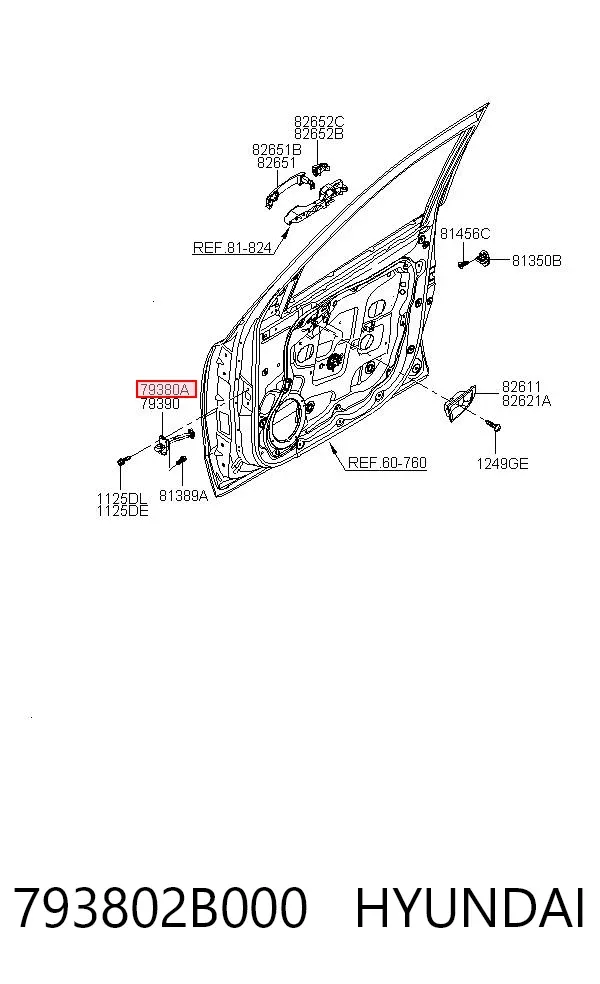 Ogranicznik drzwi przedni lewy 793802B000 Hyundai/Kia
