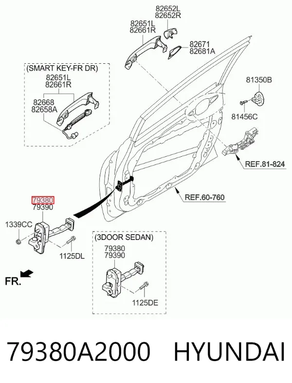 Ogranicznik drzwi przedni lewy 79380A2000 Hyundai/Kia