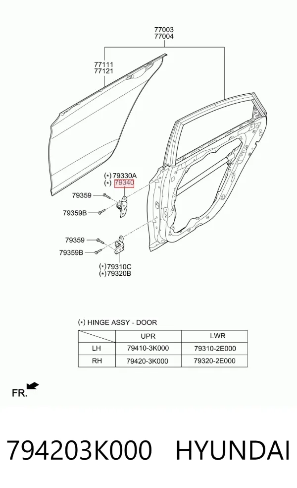 Zawias drzwi tylnych prawych 794203K000 Hyundai/Kia